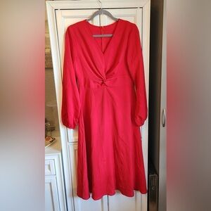 SMALL Long‎ Sleeve Cherry Red Dress Modest Flowy Holiday Christmas Church